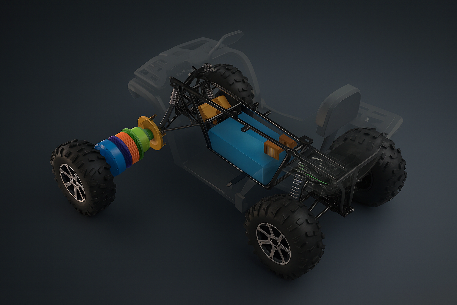 Elektrisk ATV -Powerland Tachyon (4WD, fyra individuella "in-wheel hubmotorer", 11mil)