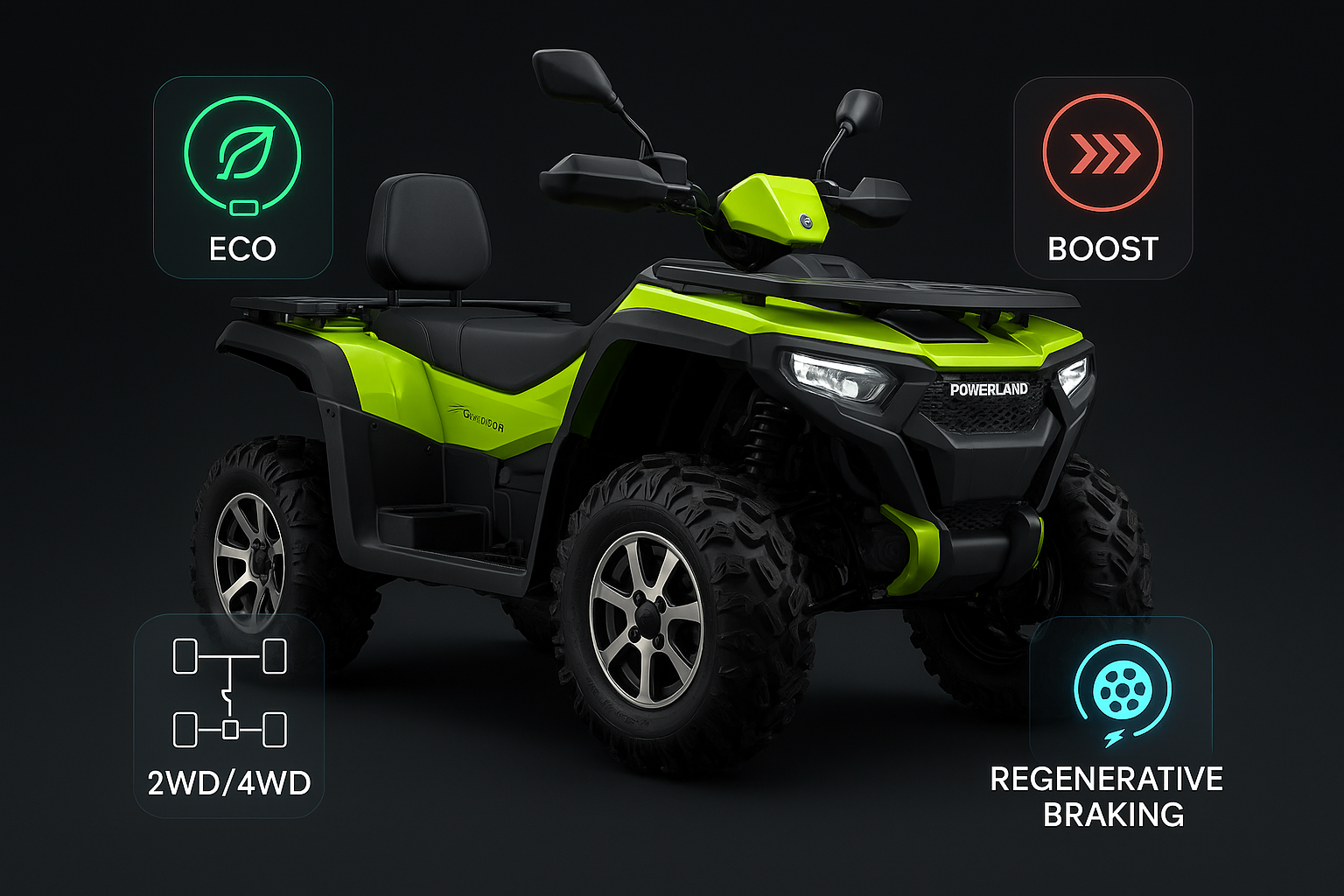 Elektrisk ATV -Powerland Tachyon (4WD, fyra individuella "in-wheel hubmotorer", 11mil)
